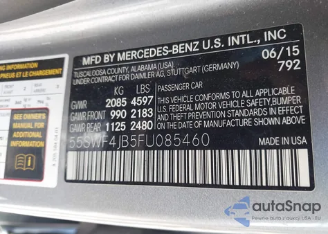 2015 Mercedes-Benz C 300 Luxury/Sport from USA, damaged, VIN 55SWF4JB5FU085460
